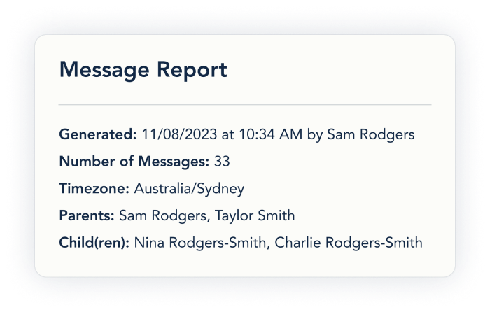 Example Message Report from OurFamilyWizard
