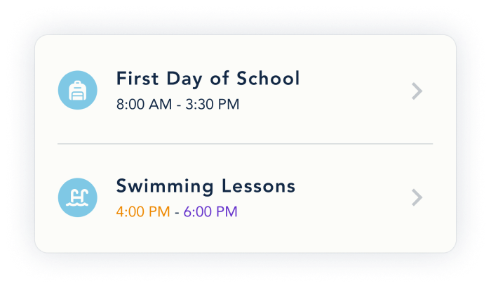 Example of events on the OurFamilyWizard Calendar