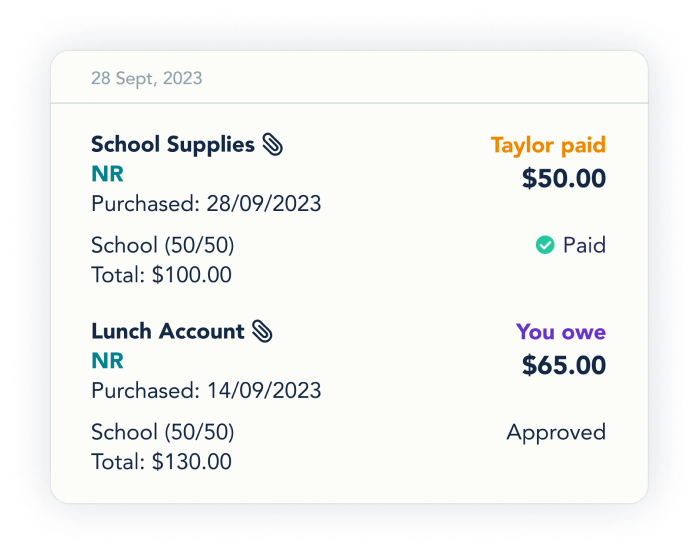 Expenses list on OurFamilyWizard