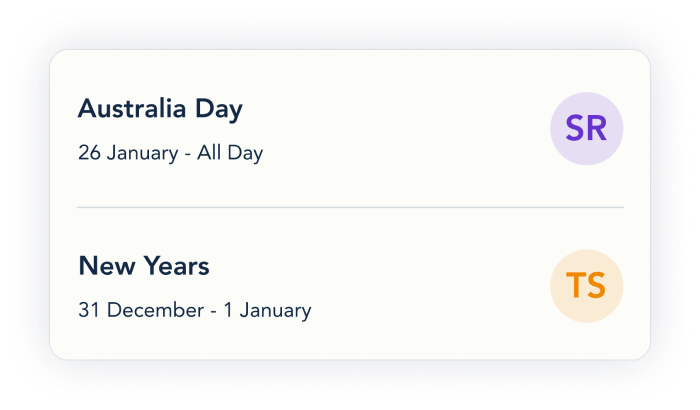 Example of holidays on the OurFamilyWizard Calendar