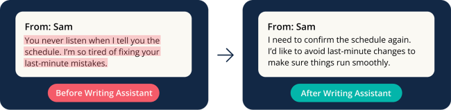 Writing Assistant before and after