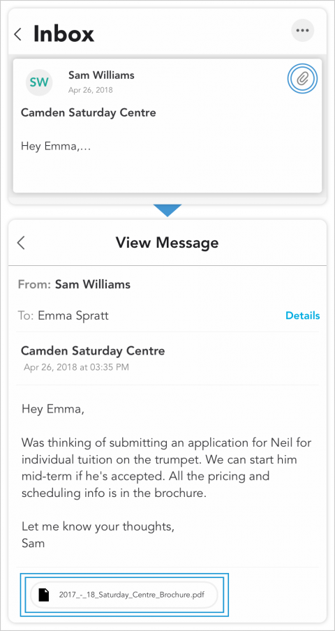 Viewing Attachments on Messages