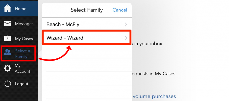 Use the select a family menu item to choose a family to view.