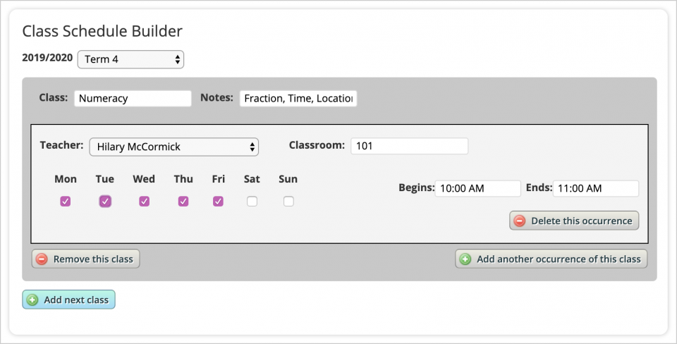 Add Classes to School Schedule