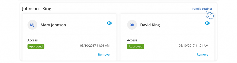 Click the 'family settings' link in My Cases to set notifications for clients.