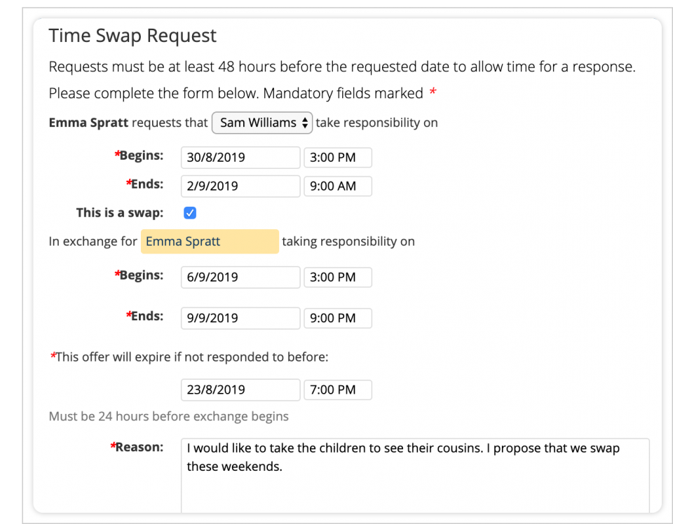 Create a Time Swap Request